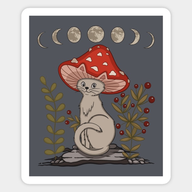 Cottagecore Aesthetic Cat With Mushroom Hat Magnet by gogo-jr